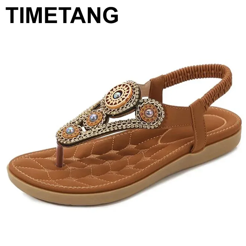 TIMETANG Women Sandals Simple Light Large Size Rome Rhinestone Sandals Female Casual Anti-slip Flat Summer Shoes