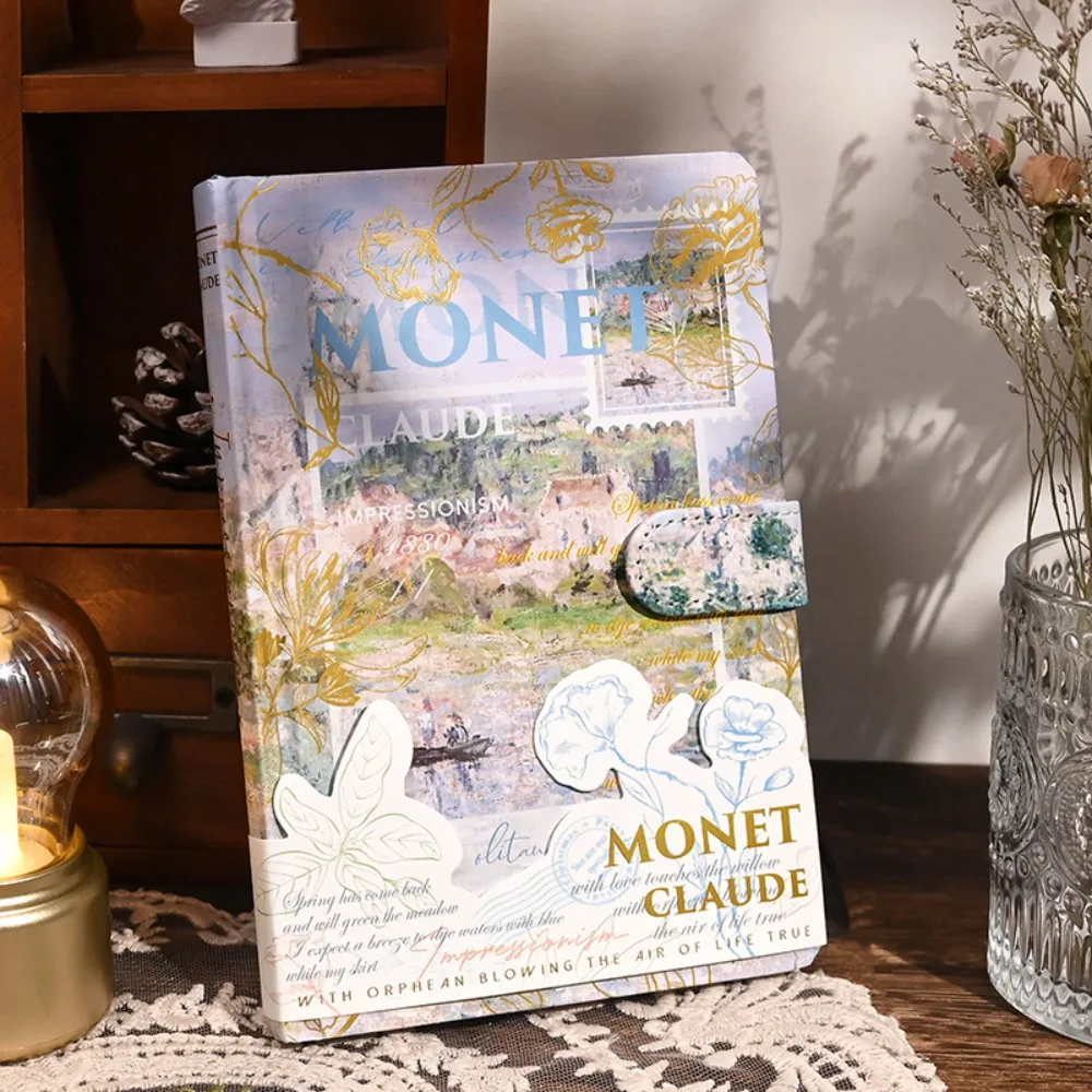 لوحة زيتية فنية جميلة مقاس A5، صفحة عنوان دفتر الملاحظات، دفتر ملاحظات جمالي، زر مغناطيسي، كتيب اللوازم المكتبية