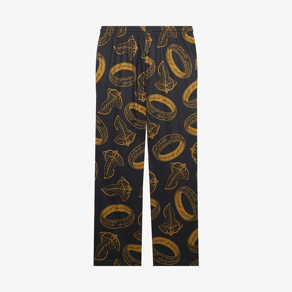 Hot Toys Lord of The Rings Pajama Pants Adult Kids Gold One Ring Leaf Print Sleepwear Lounge Trousers Cozy Soft Casual Bottoms