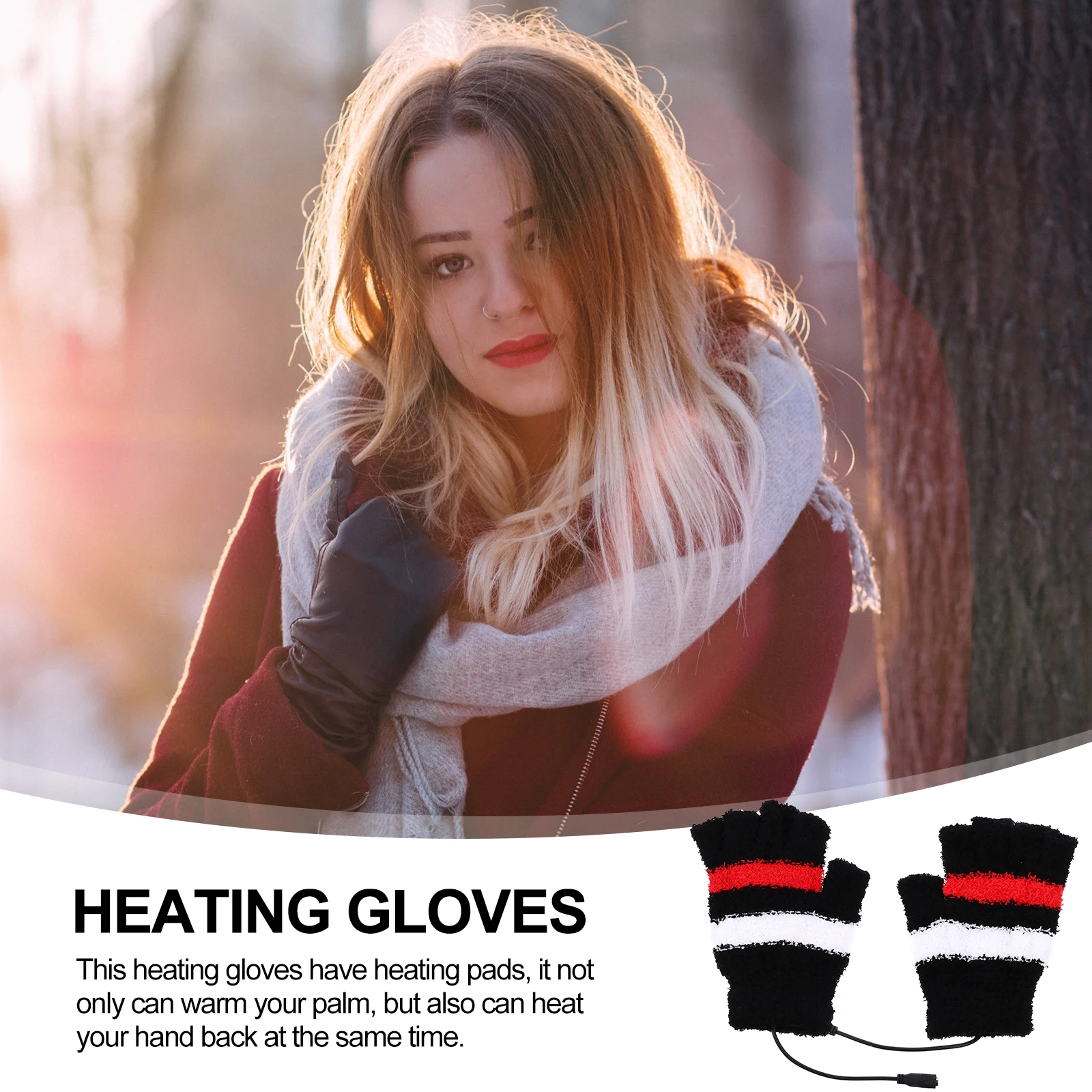 

1 Pair Usb Heated Gloves Woolen Thermal Half Finger Electric Hand Warmer For Typing Gaming Skiing Hiking Outdoor Hand Warmer