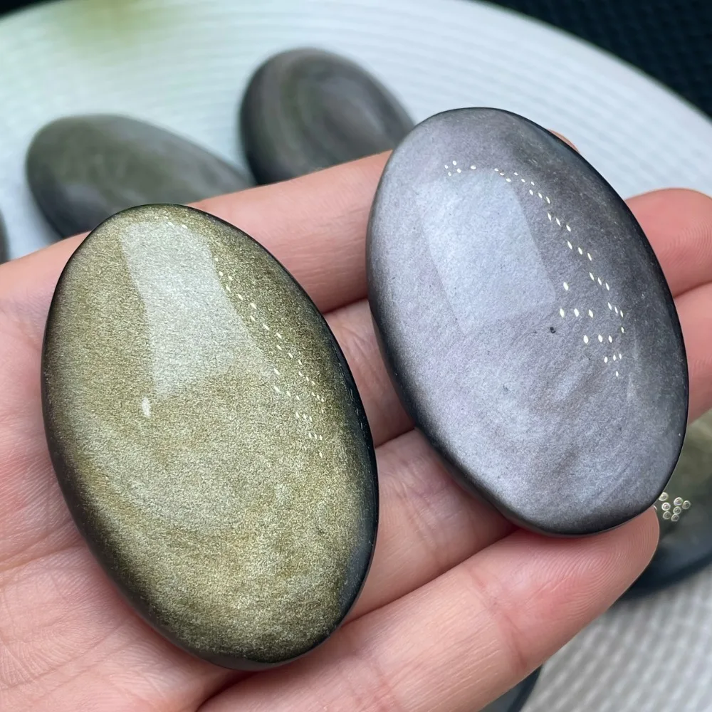 1pair Sheen Obsidian Stone High Quality Natural Golden Obsidian & Silvery Obsidian Palm Stone Home Decoration Meditation