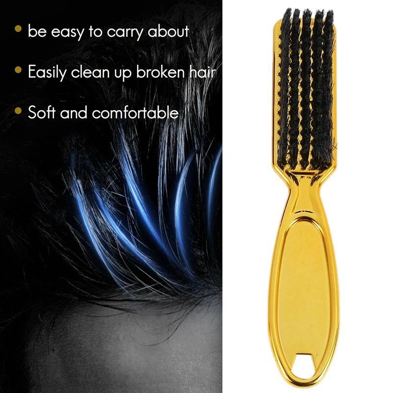 Promotion! Fade Brush Comb Scissors Cleaning Brush Barber Shop Skin Fade Vintage Oil Head Shape Carving Cleaning Brush Gold 2PC