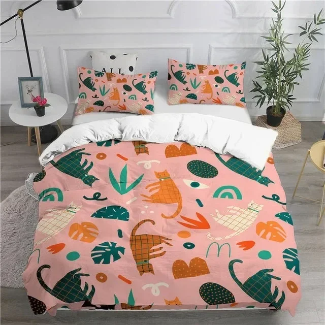 

Cartoon Bedding Set Cute Cats Comfortable Duvet Quilt Cover Pillowcase Bedding Set Children Bedroom Decoration Home Textile
