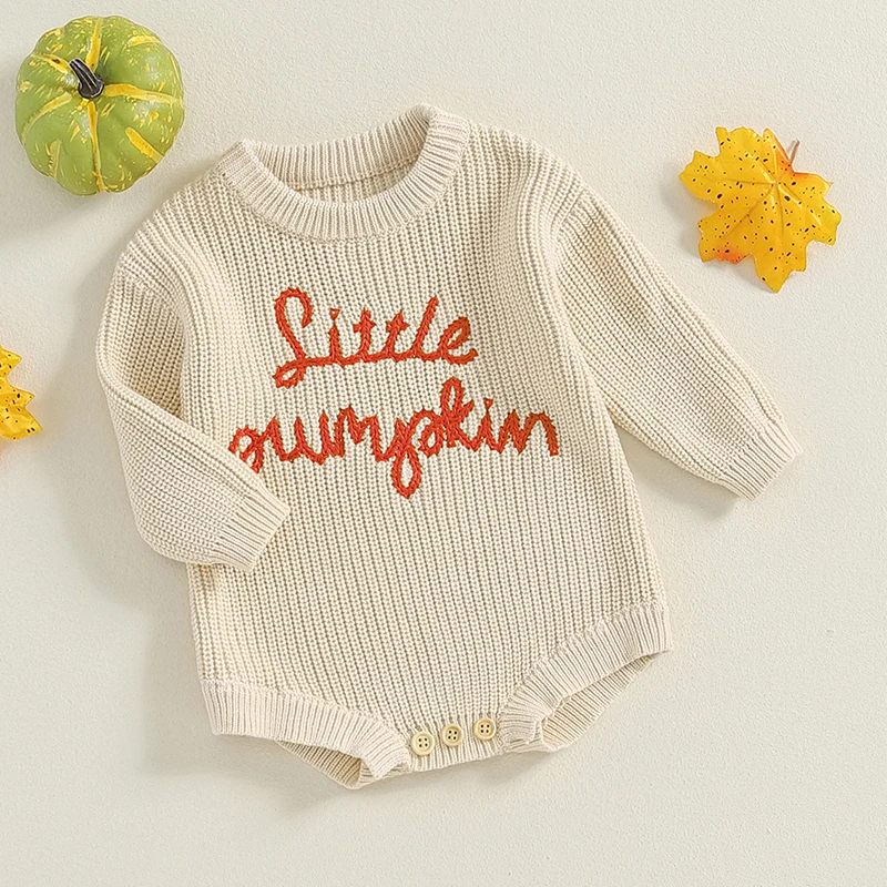 0-18M Baby Halloween Knitwear Sweater Rompers Long Sleeve Round Neck Letter Embroidery Knit Bodysuit Infant Winter Outfit