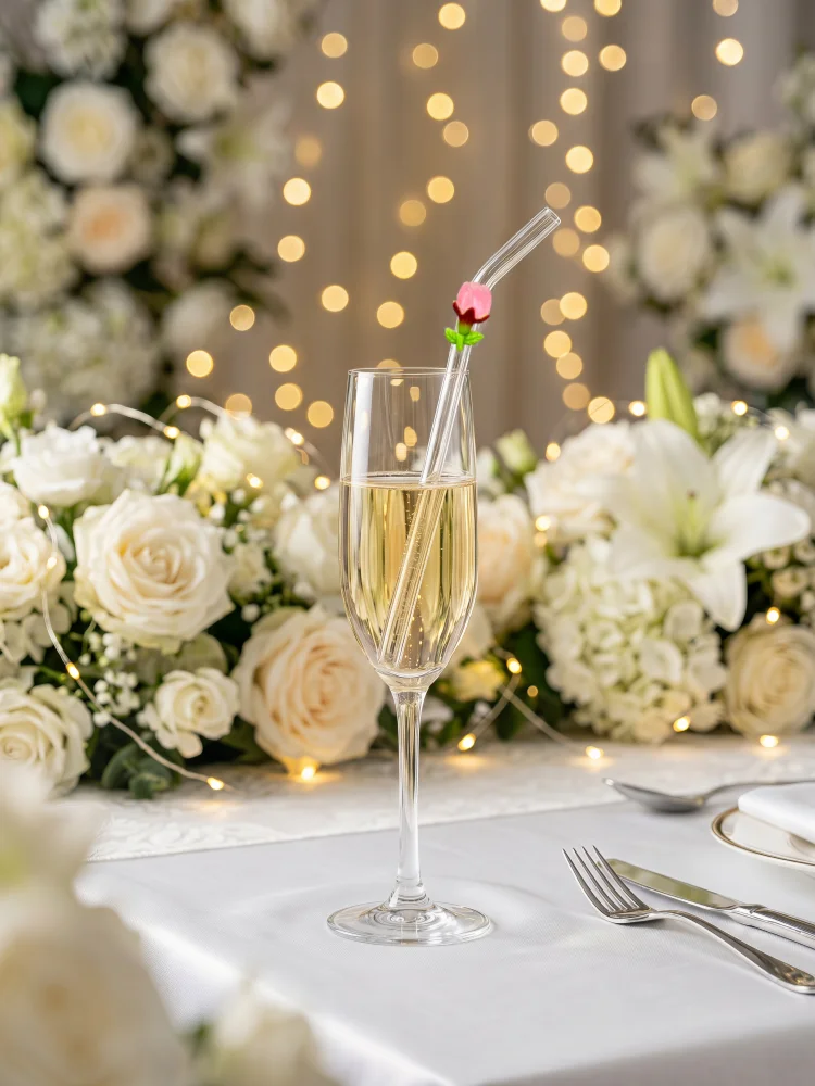 3/6PCS Floral Glass Straw, Party Decor, Presents for Dates & Holiday Seasons, Valentine, Wedding, Halloween, Christmas