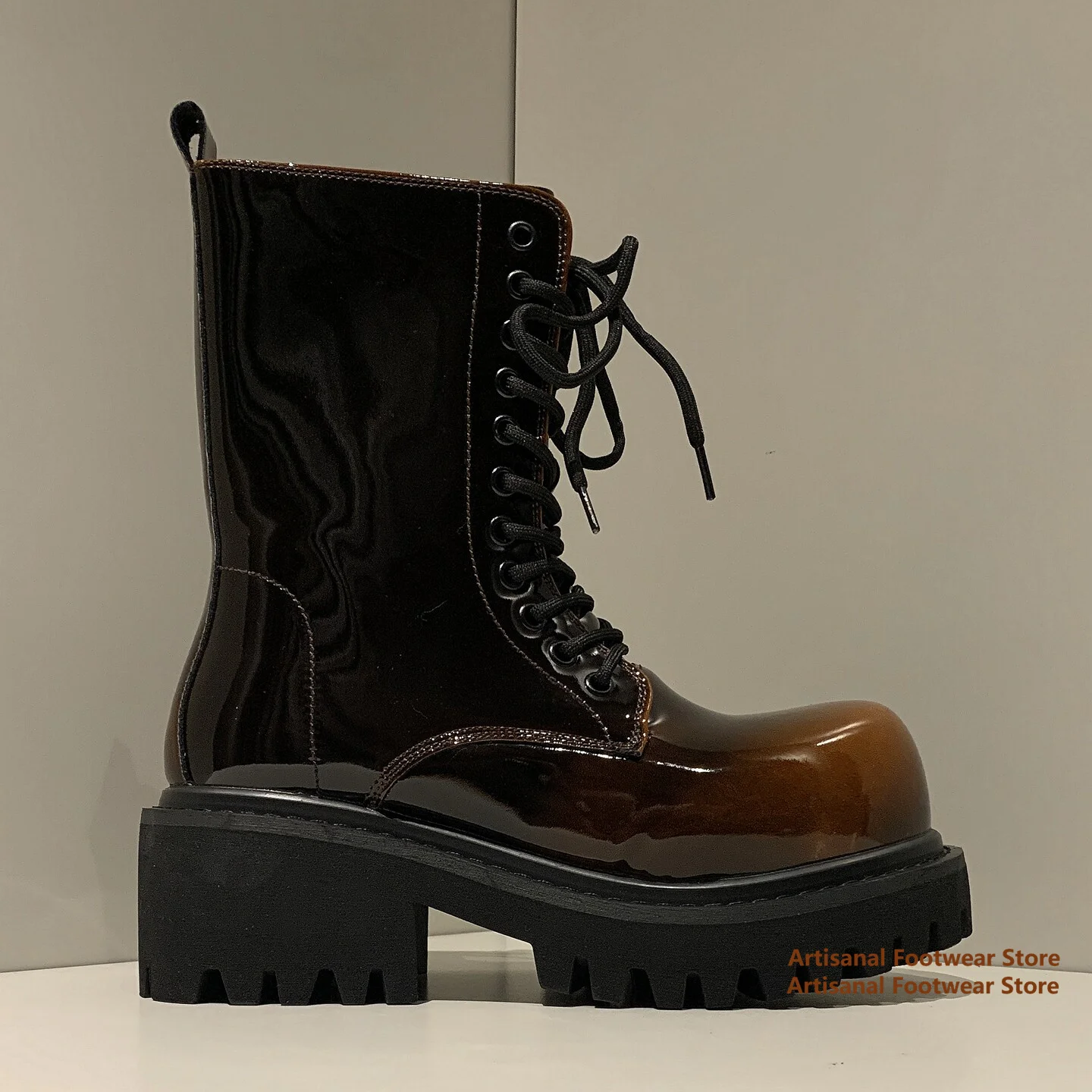 Gradient Brown Patent Leather  - Chelsea Boots Men 评论和价格