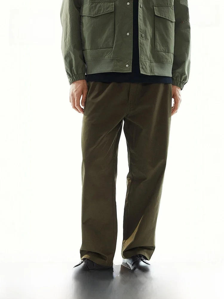 

H&M Men's Casual Pants Spring Faion Twill Loose Elastic Waist Wide Leg Long Pants Breathable Cotton Straight Cut Trousers