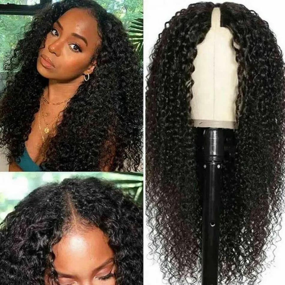Curly V Part Wigs Human Hair Brazilian For Black Women Upgrade U Part Wigs No Sew No Glue 220% Density Human Hair Wigs Deep Wave image 2