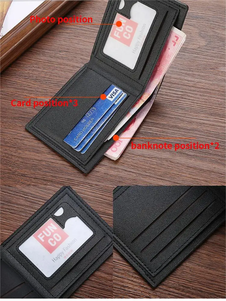 Fashion Men Wallet Slim Bifold Short Credit Card ID Holder Purses Male Leather Minimalist Solid Thin Man Wallets Money Clip