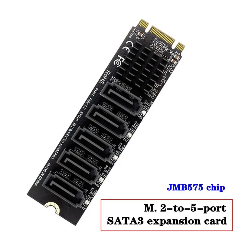 JMB575 Chip M.2 B Key to 5-Port SATA3.0 Multi Interface Expansion Card 5-Port SATA Adapter Board