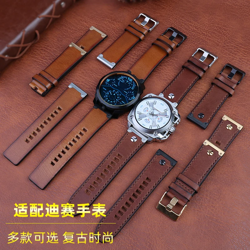 26mm watch strap leather For Diesel DZ4318 DZ4283 DZ4281 DZ4323 DZ7343 Vintage brown cowhide watch band Retro men\'s bracelet