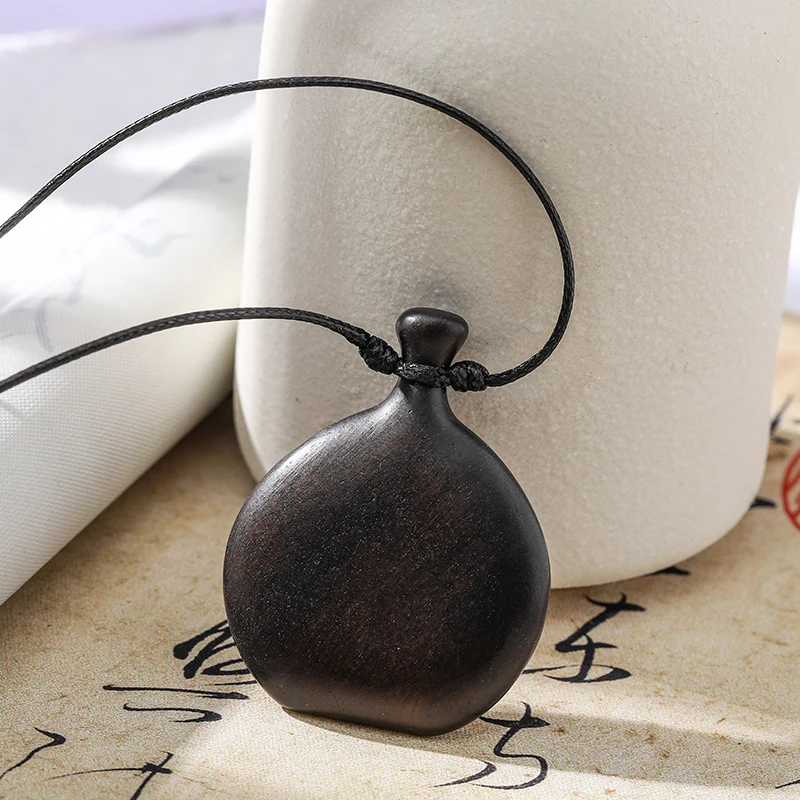 JD Vintage Brown Black Color Wooden Flagon Long Pendant Necklaces Adjustable Rope Chain Chokers Women Men Birthday Jewelry Gift