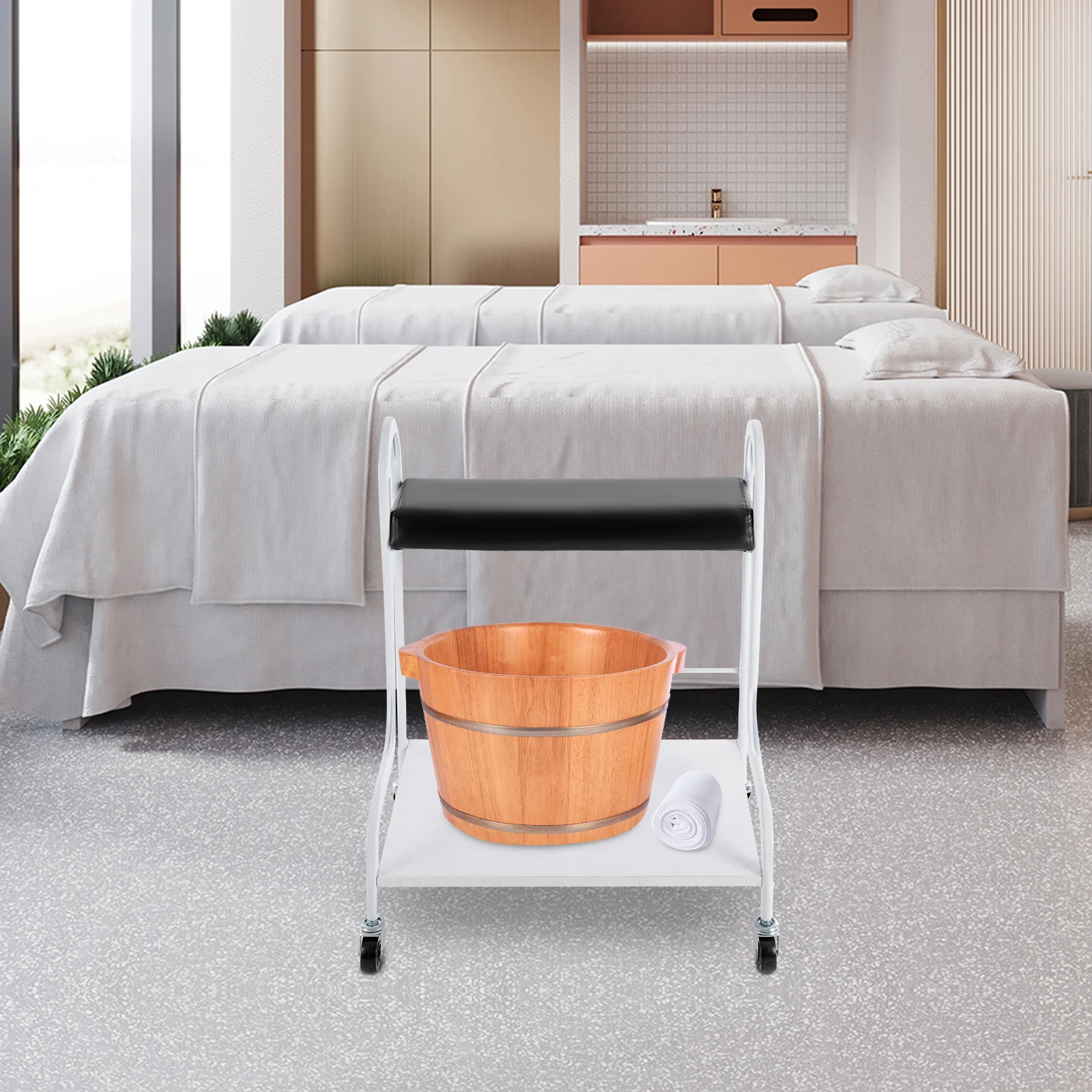 Profesjonalny wózek do kąpieli stóp z kółkami, udźwig 100 kg, 2-poziomowy stojak na kółkach do domowego spa, manicure, pedicure i masażu.