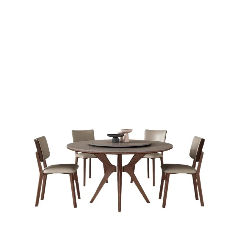 Modern round solid wood dining table household small apartment simple light luxury marble slate