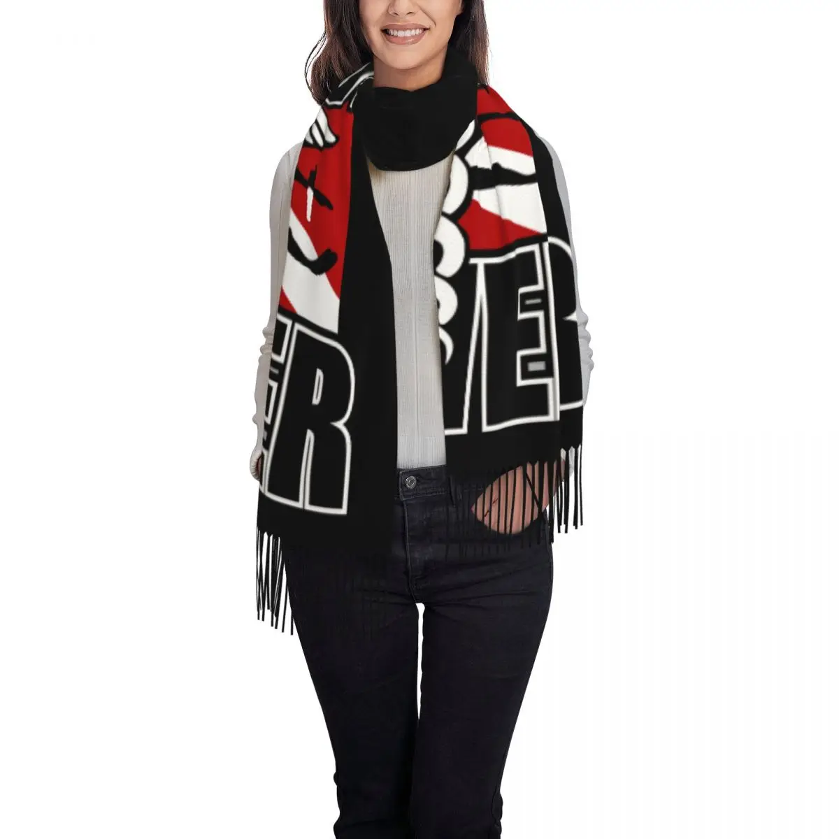 Custom Lady Long Rescue Diver Scarves Women Winter Thick Warm Tassel Shawl Wrap Scuba Diving Scarf