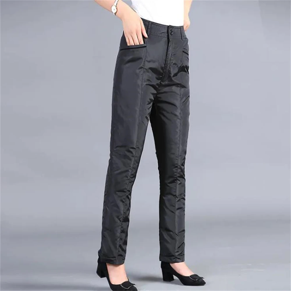 Pantalon taille haute élastique pour femme, optique droite, 80% duvet de canard blanc, chaud, monochrome, hiver, automne, 90%