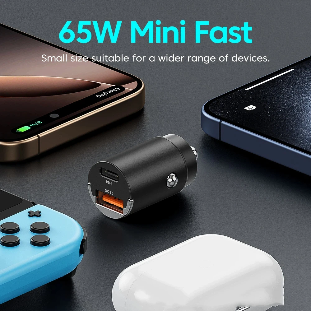 1PCS Car 66/100/200W Dual Port Mini USB Charger Ultra Fast Charging Cigarette Lighter Socket Phone Charging Adapter