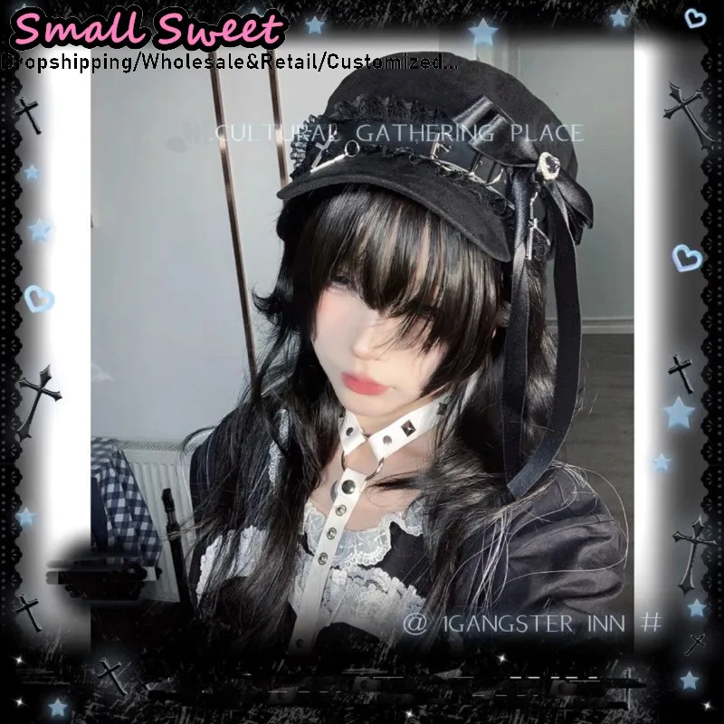 Y2K Girl Women Bowknot Decals Harajuku Gothic Lolita Beret Hat Cap Y2K Girl Punk Ruffle Lace Handmade Decorative Summer Sun Hats