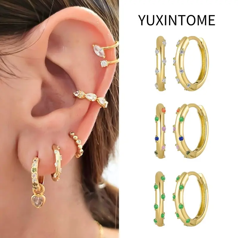 

925 Sterling Silver Ear Needle Colorful Crystal Hoop Earrings for Women Fashion Geometric Earrings Party Fine Jewelry Gifts