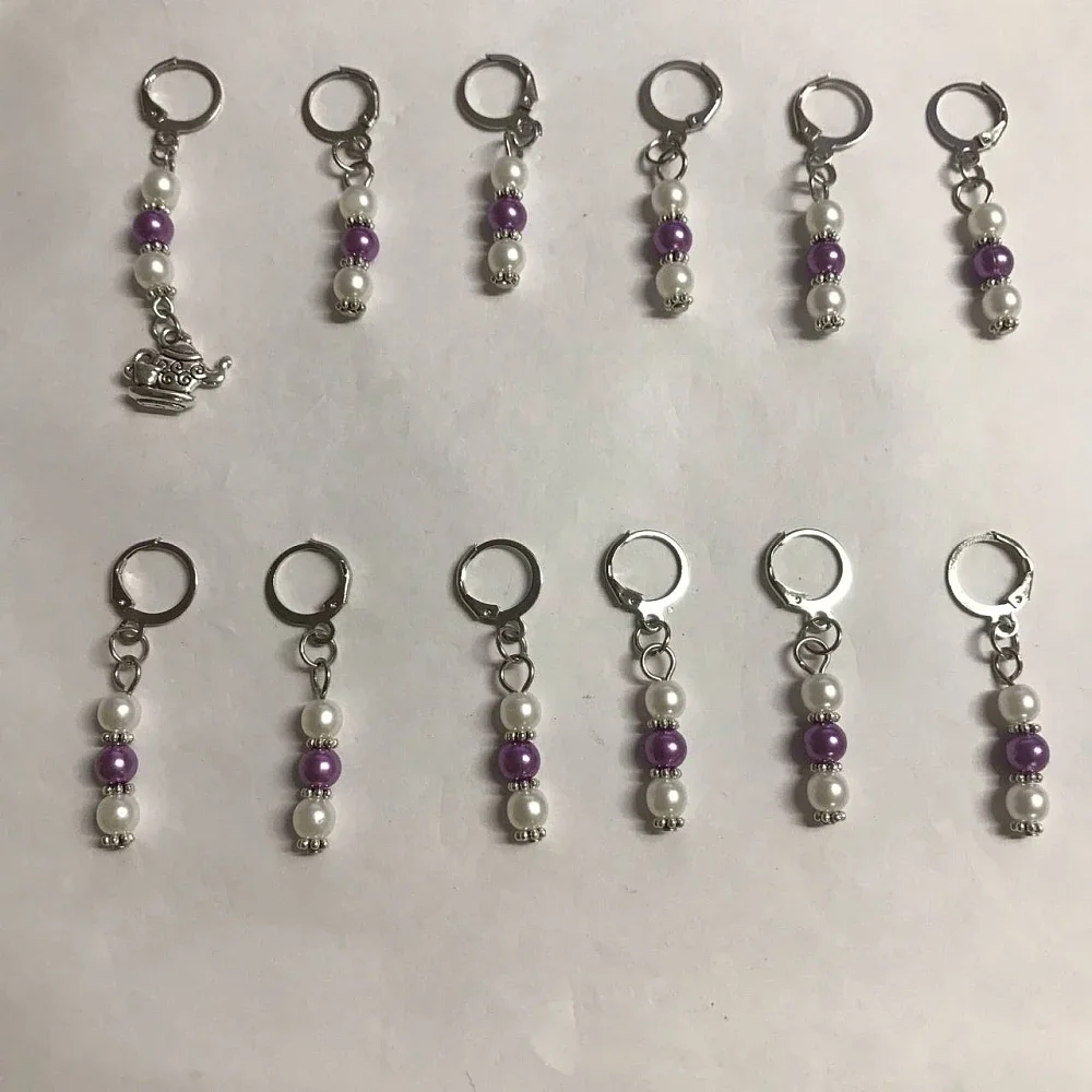 

24PCS Acrylic Imitated Pearl & Alloy Pendant Stitch Markers Crochet Leverback Hoop Charms Locking Stitch Marker with Wine Glass