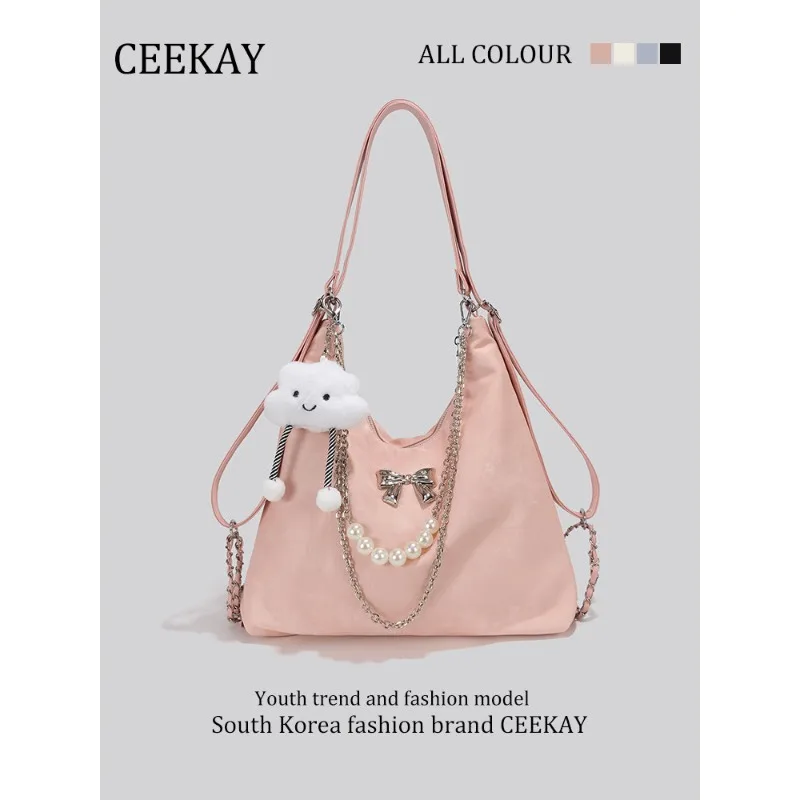 

CEEKAY Elegant Handbag, Soft Fabric Hobo Bag with Cloud Pendant, Perfect for Daily & Work Cute Cloud Pendant Handbag for Women