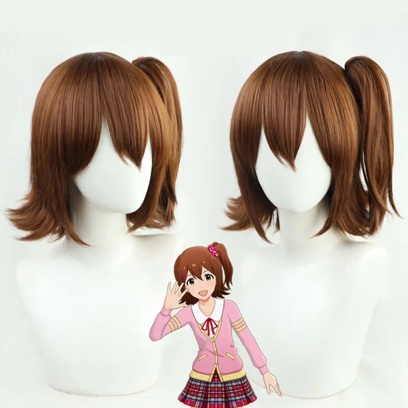 FutureSpring Kasuga Mirai Cosplay Bộ Tóc Giả Thần Tượng Bé Gái Triệu Sống! Đuôi Ngựa Nâu Dài 30Cm Thẳng Chịu Nhiệt Tóc Tổng Hợp