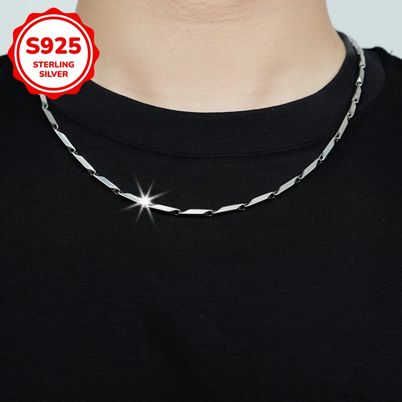 

925 sterling silver bamboo joint rhombic men's necklace, hip-hop sunflower seed chain, suitable for fashionable men's gifts