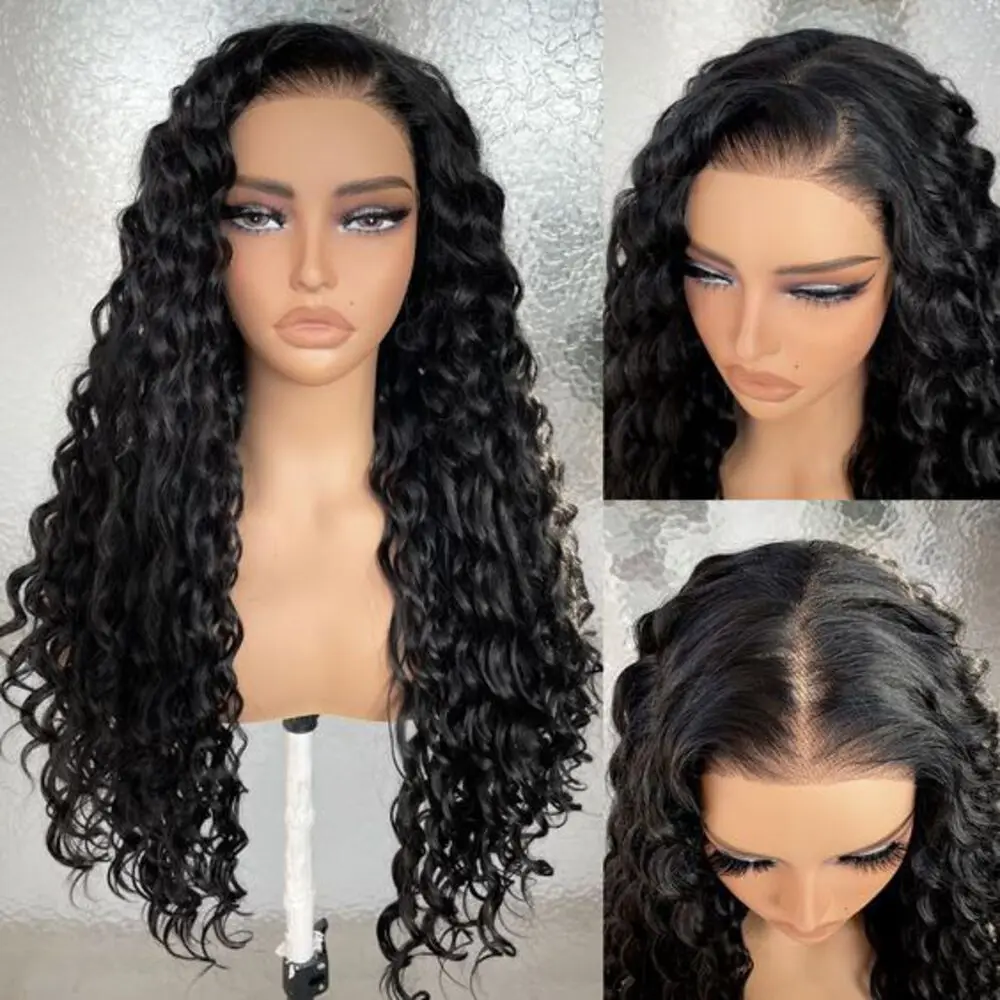 13x4 Deep Wave Lace Front Perücken Echthaar 180 % Dichte Deep Wave Frontal Perücken Echthaar HD Lace 26 Zoll lockige Perücken für Frauen