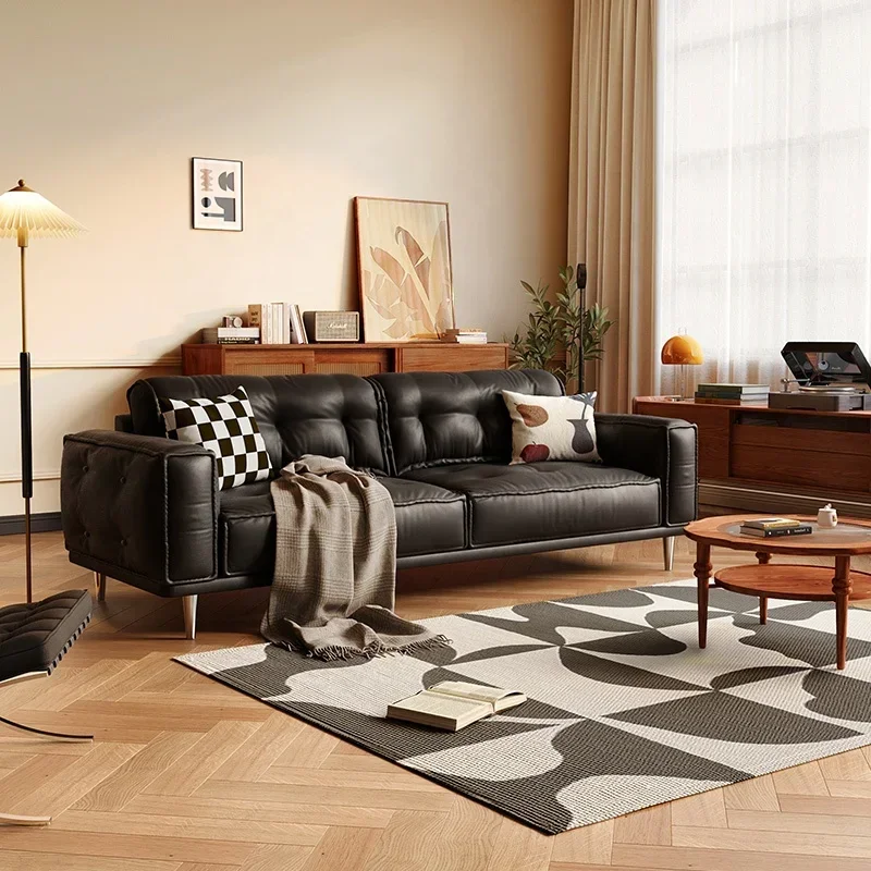 

for Midcentury MIcrofiber Leather fabric French Couch Living Room Vintage Black Synthetic Leather Sofa