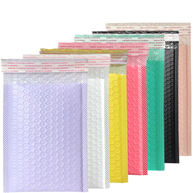 10Pcs 7 Sizes Small Bubble Bags Pink/Black/Blue Plastic Film Shipping Bag Shockproof Bubble Envelope for Gift/Jewelry Package