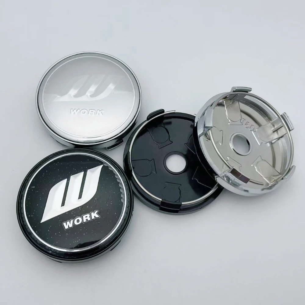 

4pcs 60MM ( 56MM I.D ) Car Wheel Center Caps with W Work Logo Emblem Wheel Hubcaps Auto Rim Cover Black/Silver Car Accessories