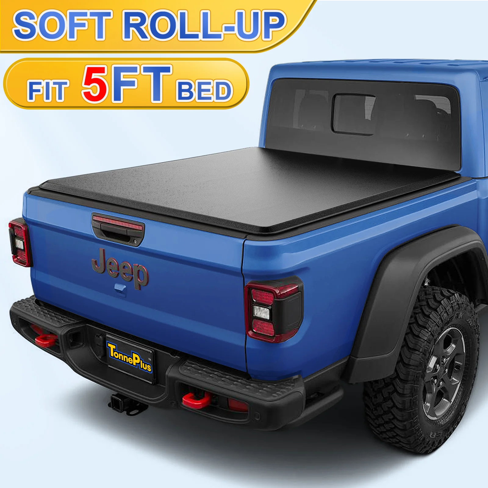 TonnePlus Soft Roll-Up Tonneau Cover Truck Bed Covers for 2020-2024 Jeep Gladiator JT 5FT Bed ; Lightning | 5' (60.3