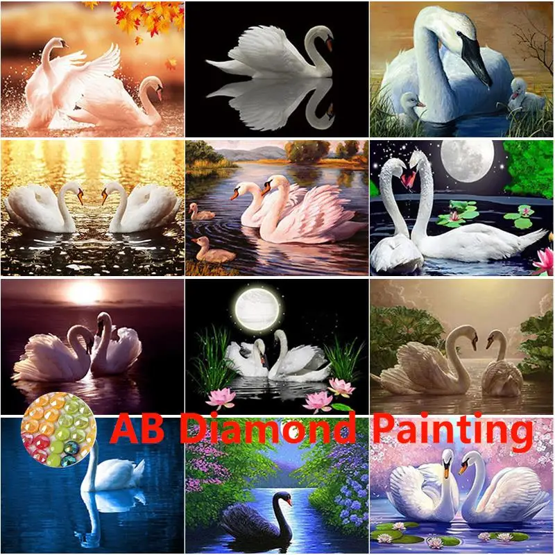 

AB New 5D DIY Swan Lake Diamond Painting Swan Embroidery Animal Rhinestones Full Square Round Drill Crafts Home Decor Gift