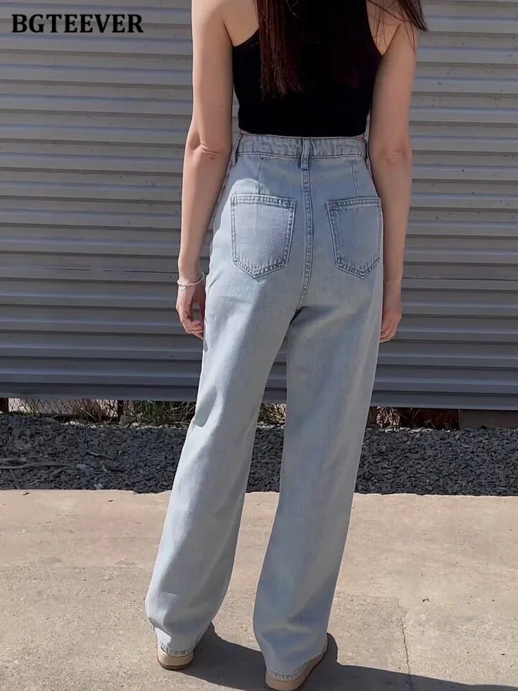 BGTEEVER Stylish Loose Full Female Denim Pants 2022 Spring Ladies Pantalon High Waist Wide Leg Women Jeans Trousers