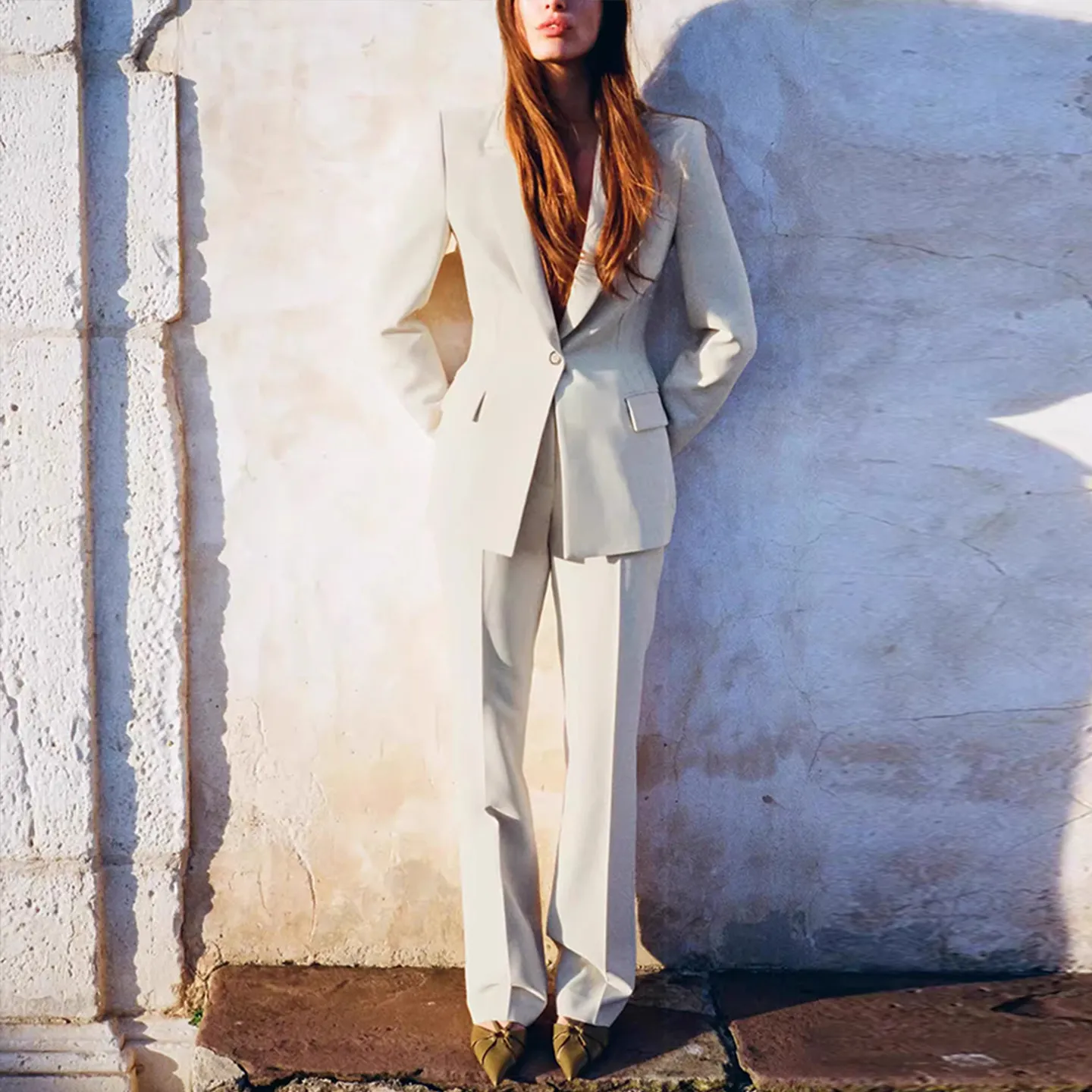 Z レディース スリムフィットスーツ ジャケット シングルボタン 2025年新作 スリーブロング レギュラー丈 中国製 デイリーウェア