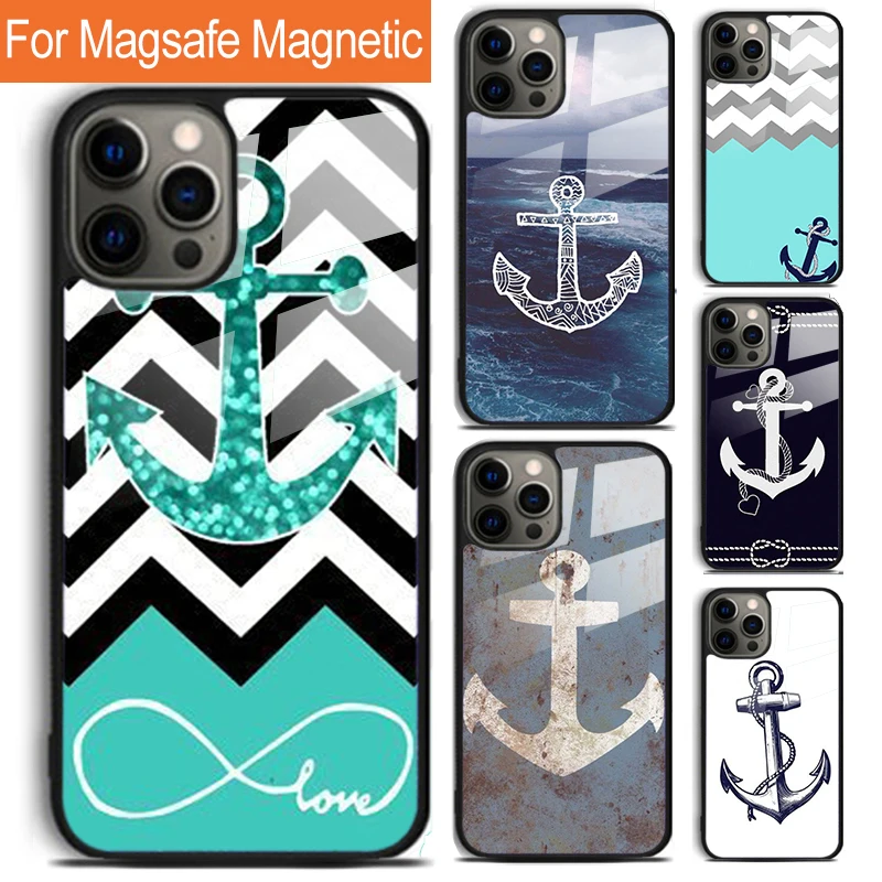 Anchor Marine Art live life Phone Case For iPhone 16 15 14 13 12 11 Pro Max Plus Magsafe Magnetic Wireless Charging Cover