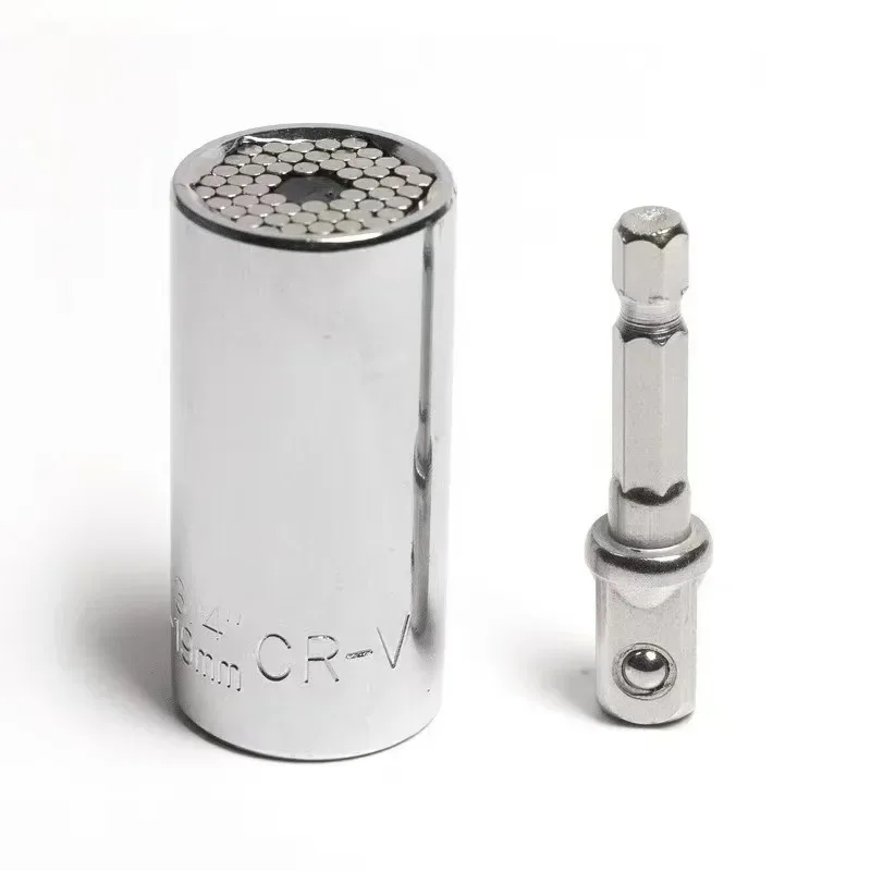 Fotografia 4: Conjunto de Extensão de Chave de Soquete Mágica Multifuncional 7-19mm Prateado para Furadeira Elétrica Ferramenta de Parafuso para Reparos Domésticos