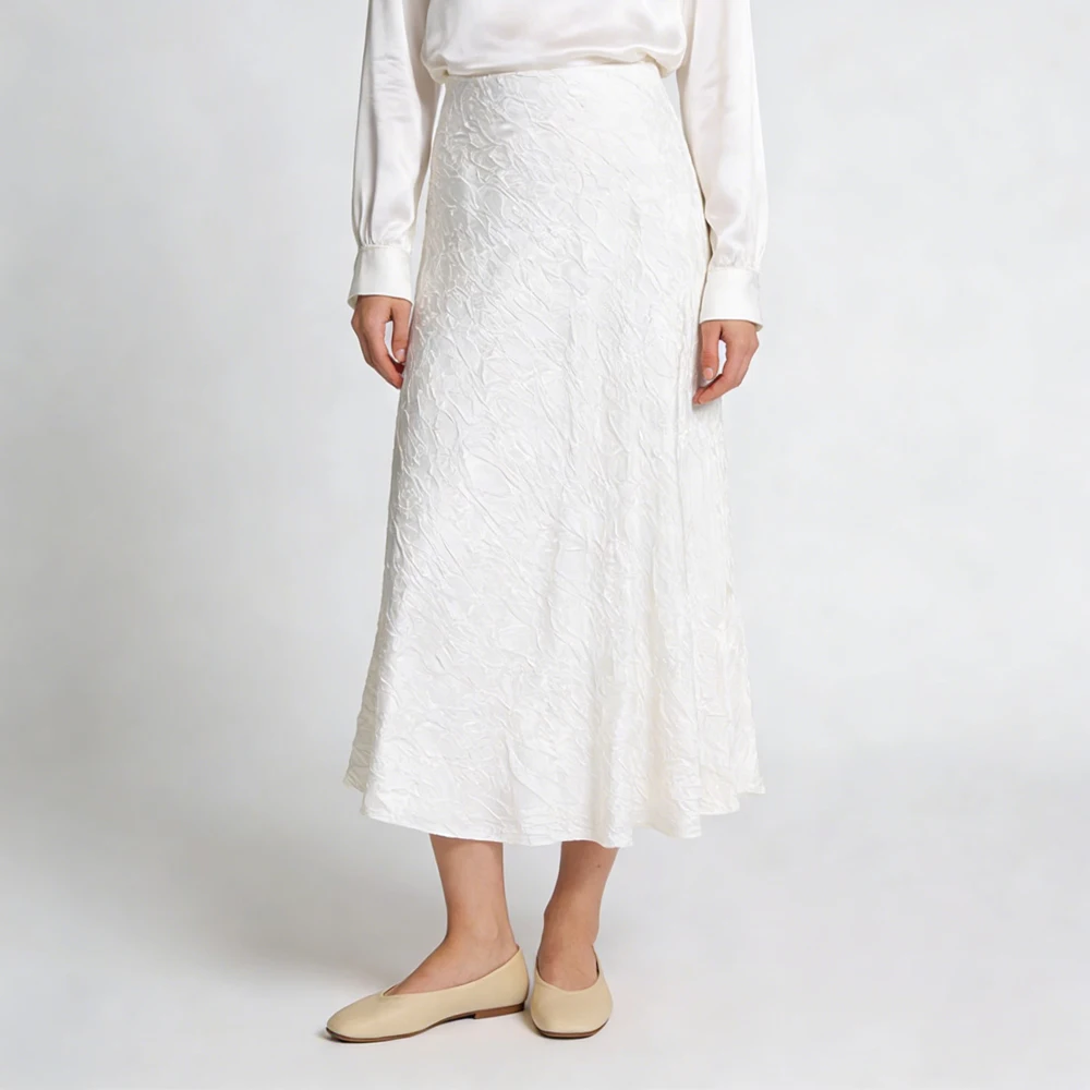 Heavy Weight 35% Natural Mulberry Silk Interwoven Guanle Crepe Leaf Texture Single-sided Slit Wrapped Hip Diagonal Cut Skirt