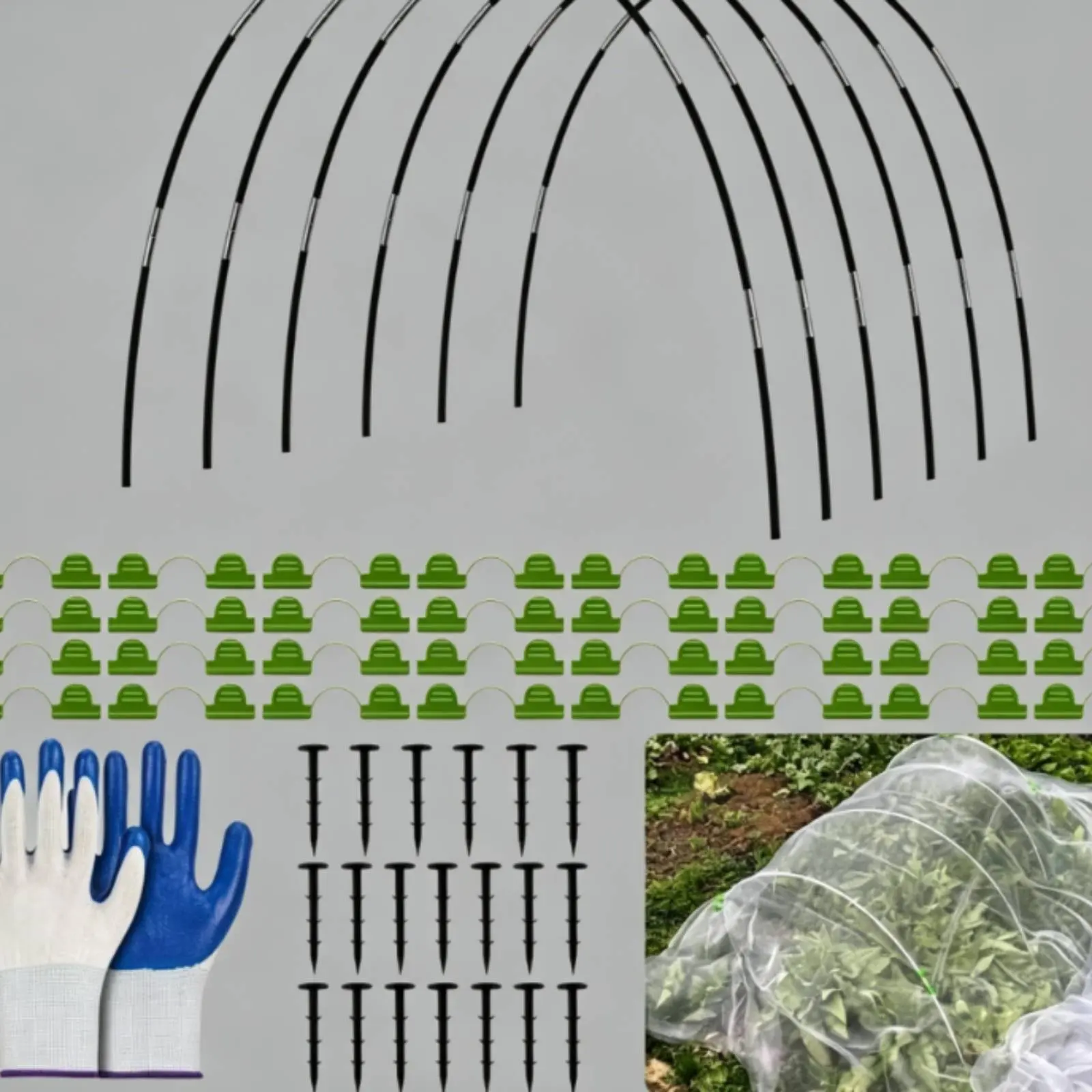 

30 Pieces Greenhouse Hoop Support Kit Green Fastening Clips Greenhouse Hoop Kit Garden Tunnel Hoops Curved Reusable