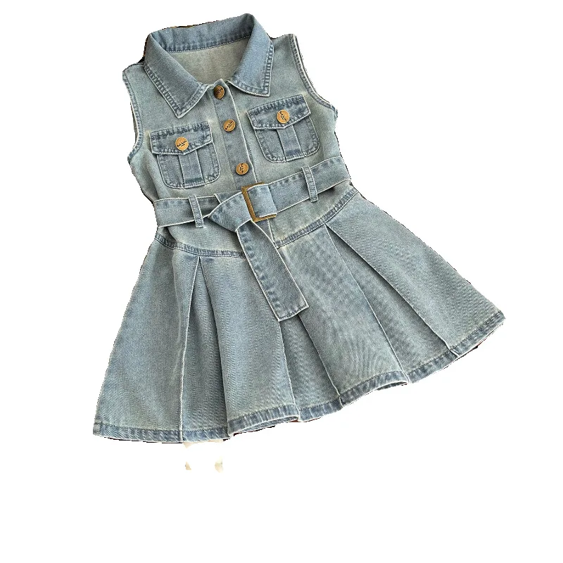 Kinderen Meisjes Mode Mouwloze Denim Jurk 2024 Zomer Cool Baby Meisjes Casual Vest Jurken