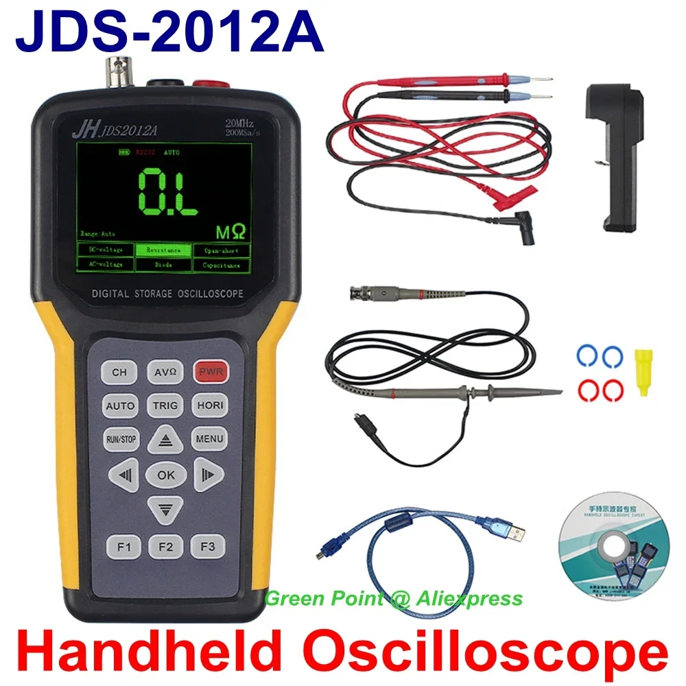 JINHAN JDS2012A Handheld Digital Oscilloscope 200MS/s Electronics Multimeter Professional Oscilloscope Support Waveform Storage