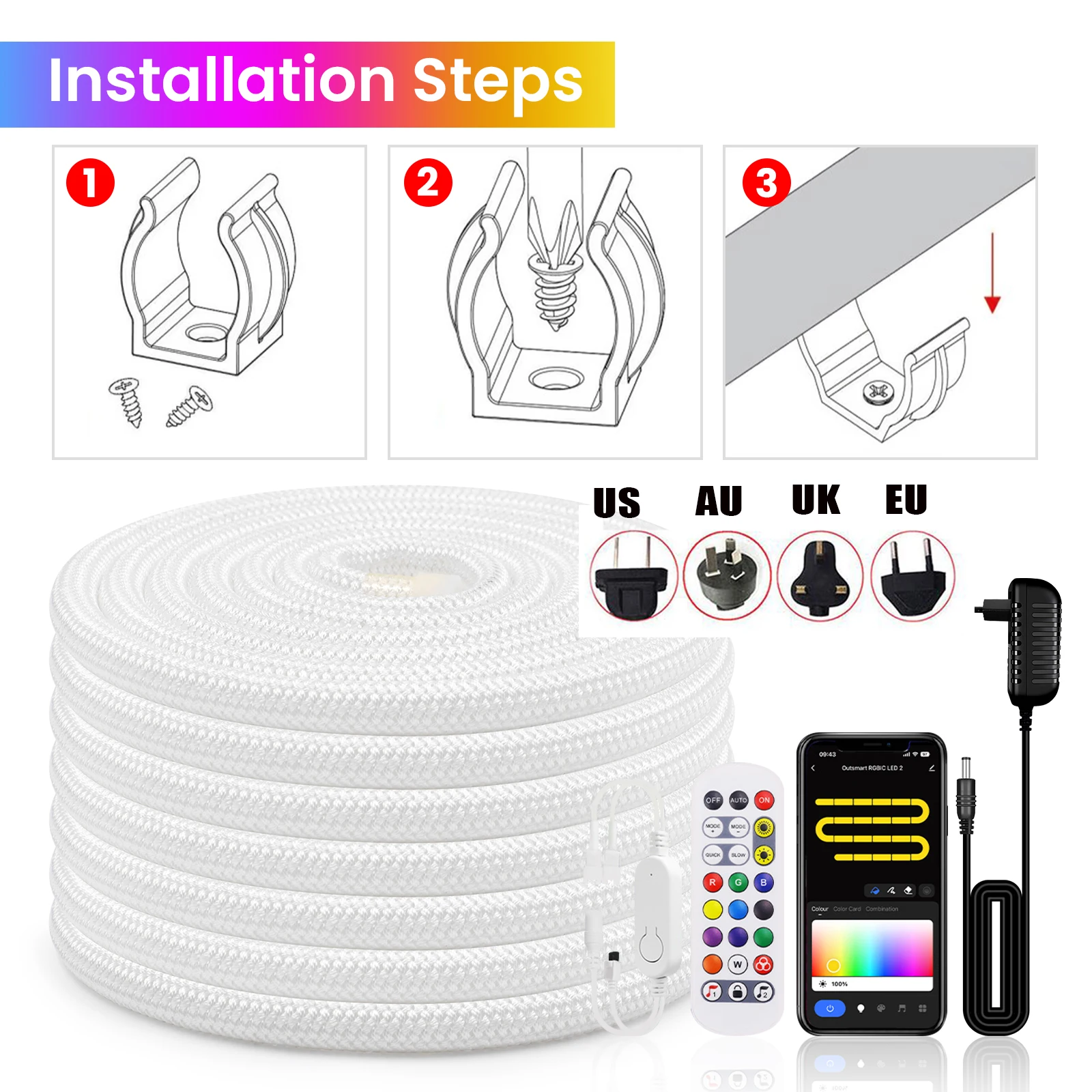 Tuya-Bande de néon RVB adressable, diode, pixel, lumière LED, fonctionne avec Amazon Alexa, étanche IP67, WIFI, DC, 5V, WS2812B