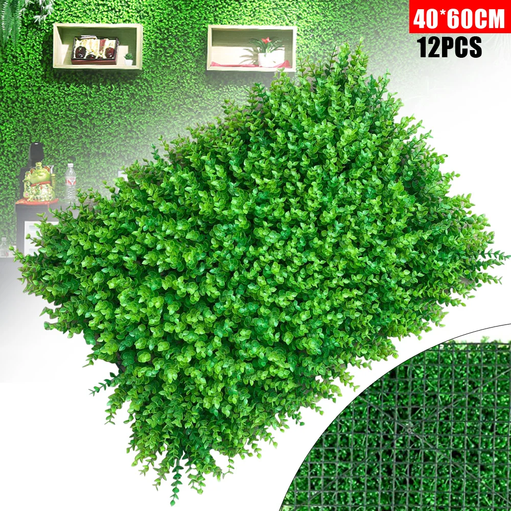 12Pcs Artificial Boxwood Panels Topiary Hedge Plant Faux Fake Grass Floral Hedge Wall Greenery Mat 2 Types