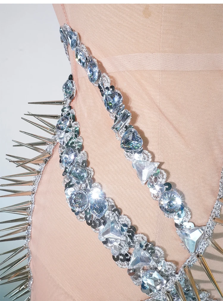 レディース光沢のあるピンクのラインストーン新しい Djnightclub クラブバー卒業誕生日パーティー衣装歌手ダンスパフォーマンスステージ衣装