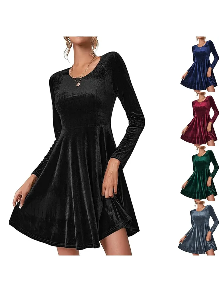 New Arrival Wspaniała aksamitna sukienka Miękka w dotyku, zwiewna sylwetka Idealna na codzienne wyjścia i specjalne okazje