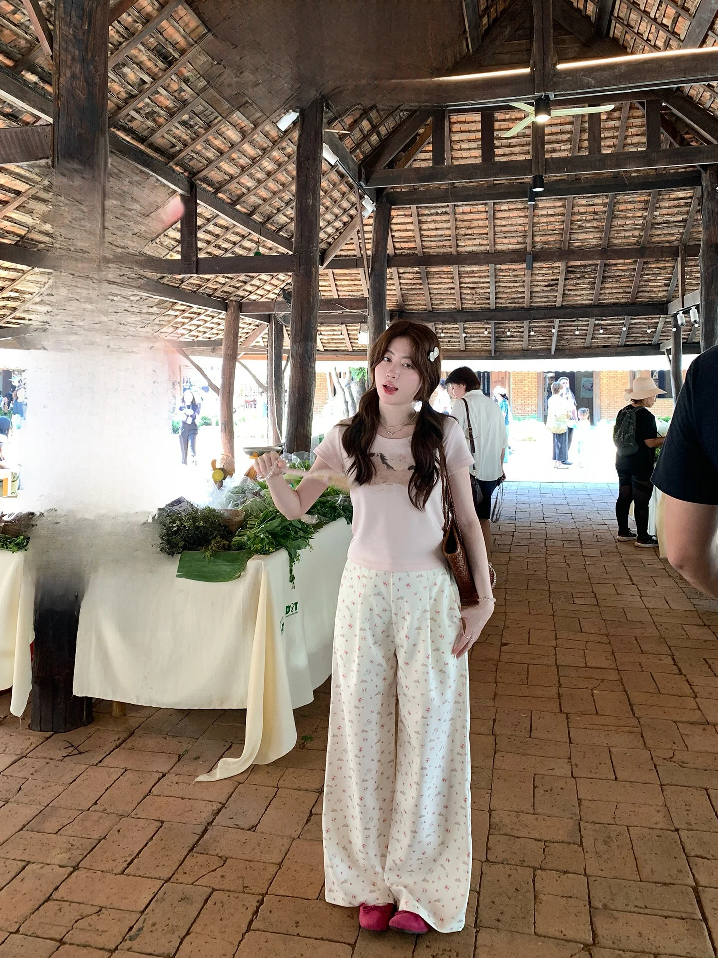 

Женские брюки PtonUmi Fairy T Entrance Tiet с цветочным принтом, прямые, скрывающие недостатки фигуры, повседневные, для похудения