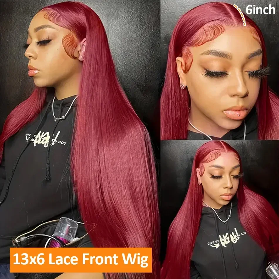 250 Density 30 32 40 Inch 99J Burgundy Straight 13x4 Lace Front Human Hair Wig 13x6 HD Lace Frontal Wigs Red Remy Brazilian Wine