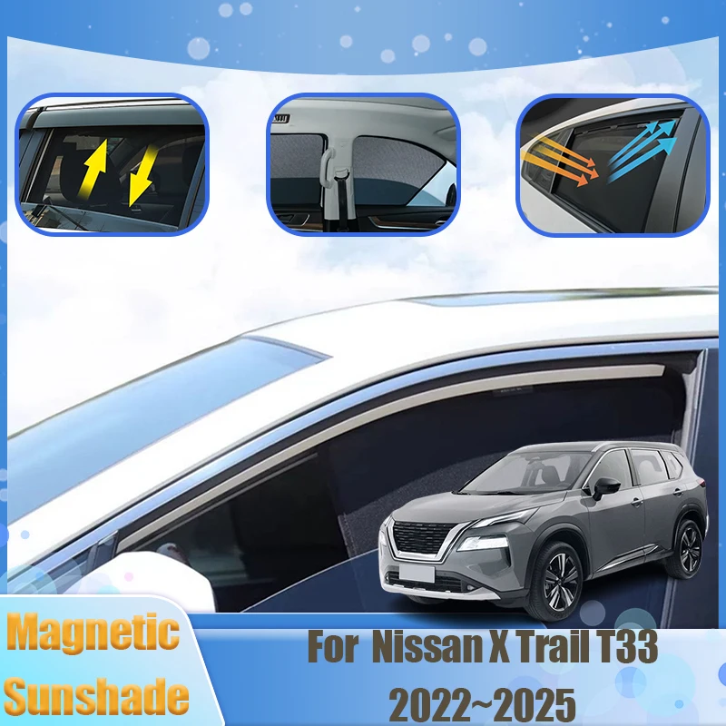 

For Nissan X-Trail T33 Accessories Rogue E-Power 2022 2023 2024 2025 MagneticSunshade Sun Visors Blocks UV Rays Car Accessories