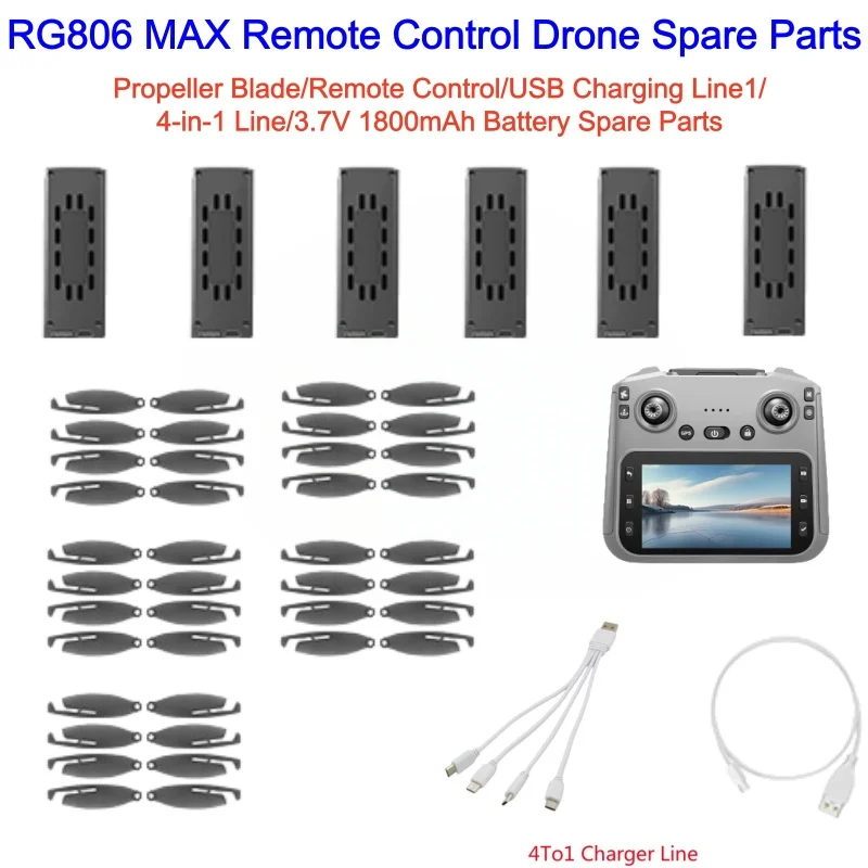 Batterie de Drone RG806 MAX 3.7v 1800mAh, accessoires, télécommande d'hélice, ligne USB 4 en 1, pièces de rechange pour Drone RG806 MAX