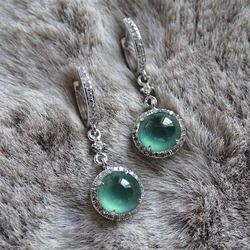 Designer New Natural Chrysoprase Long Earrings With Diamonds Fresh Noble Light Luxury Charm Ladies Silver Jewelry